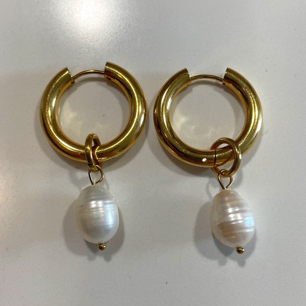 Pearl Drop Hoop Earrings